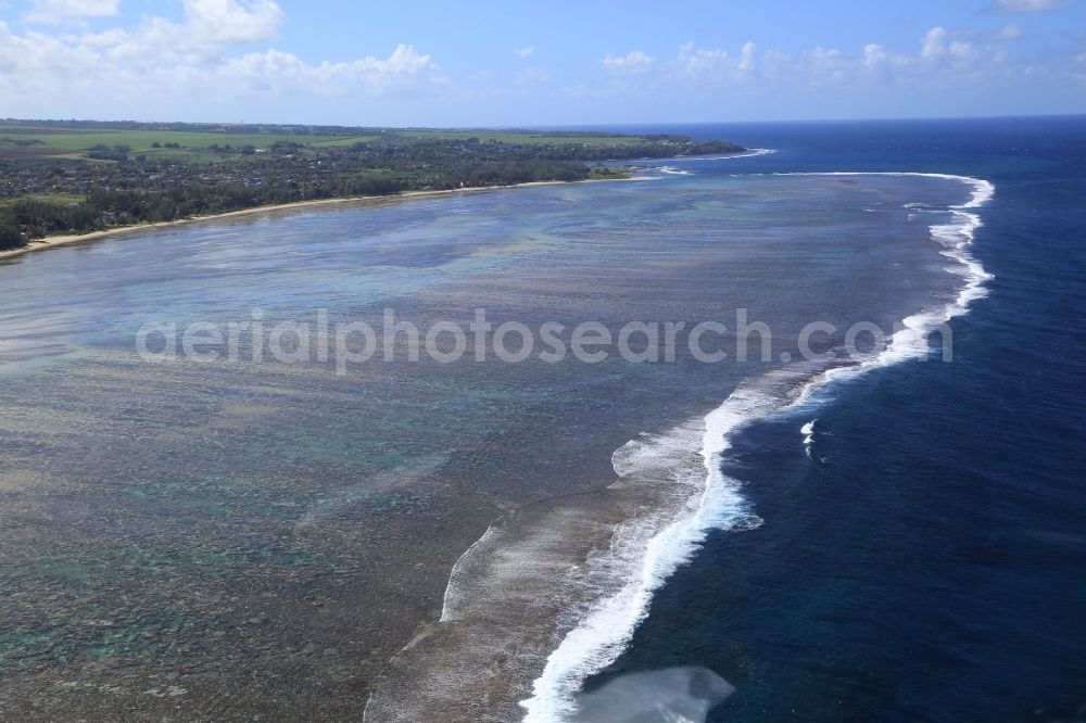 Aerial photograph Surinam - Beach, lagoon and coral reef at Surinam at the south coast of the island Mauritius in the Indian Ocean