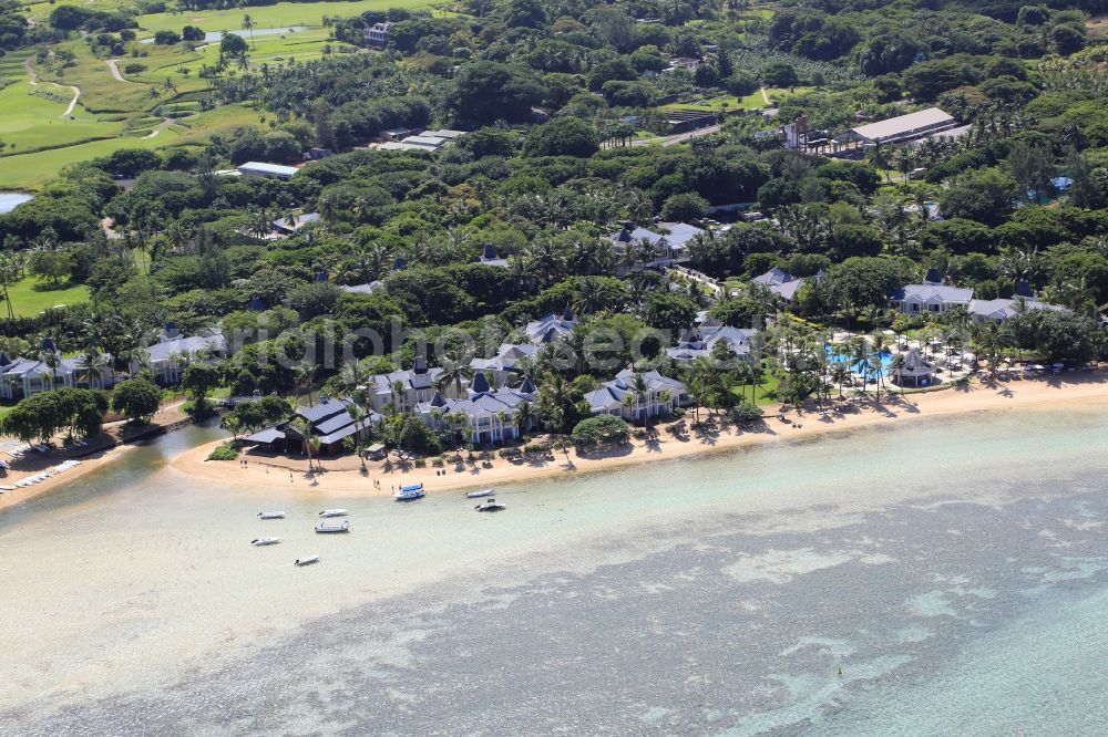 Bel Ombre from above - Beach, lagoon, hotels and golf resort on the south coast of the island Mauritius in the Indian Ocean