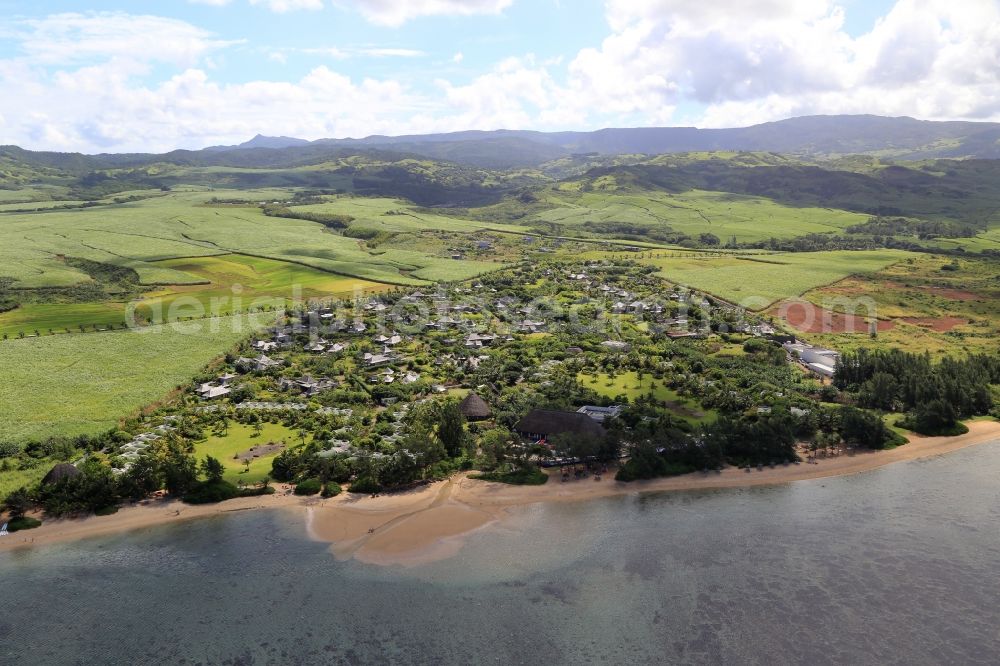 Aerial photograph Bel Ombre - Beach, lagoon, hotels and resort at the south coast of the island Mauritius in the Indian Ocean