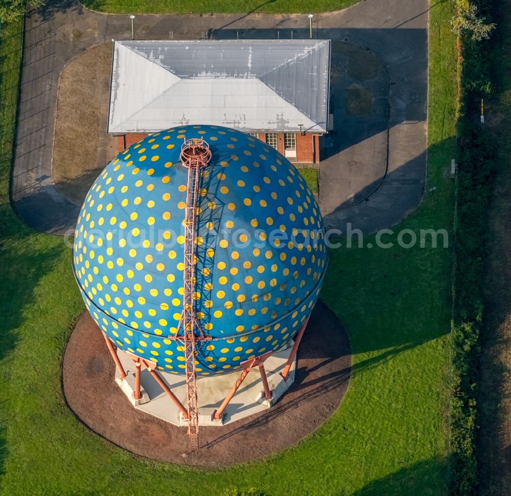 Gelsenkirchen from above - Ball gas tank at the Adenauerallee in Gelsenkirchen in the state of North Rhine-Westphalia, Germany