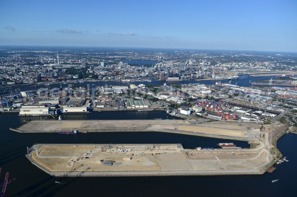 Aerial image Hamburg - Kuhwerder and cruise Terminal in Hamburg-Mitte / Steinwerder. A project of the Hamburg Port Authority HPA