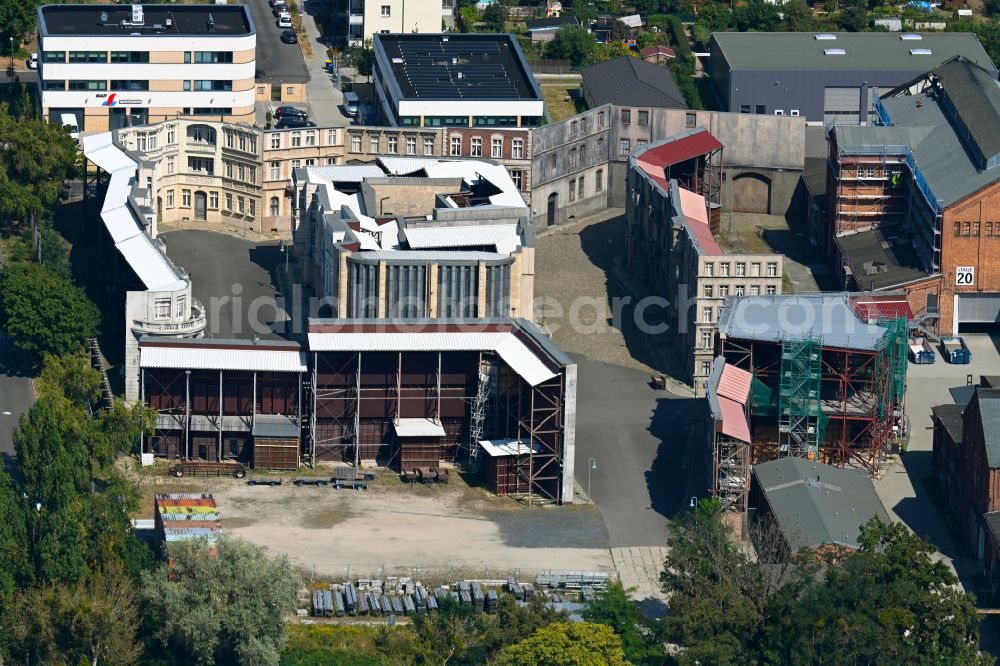 Potsdam from the bird's eye view: House, facades and streets of the film scene Berliner Strasse on Ulmenstrasse in the district Babelsberg in Potsdam in the state Brandenburg, Germany