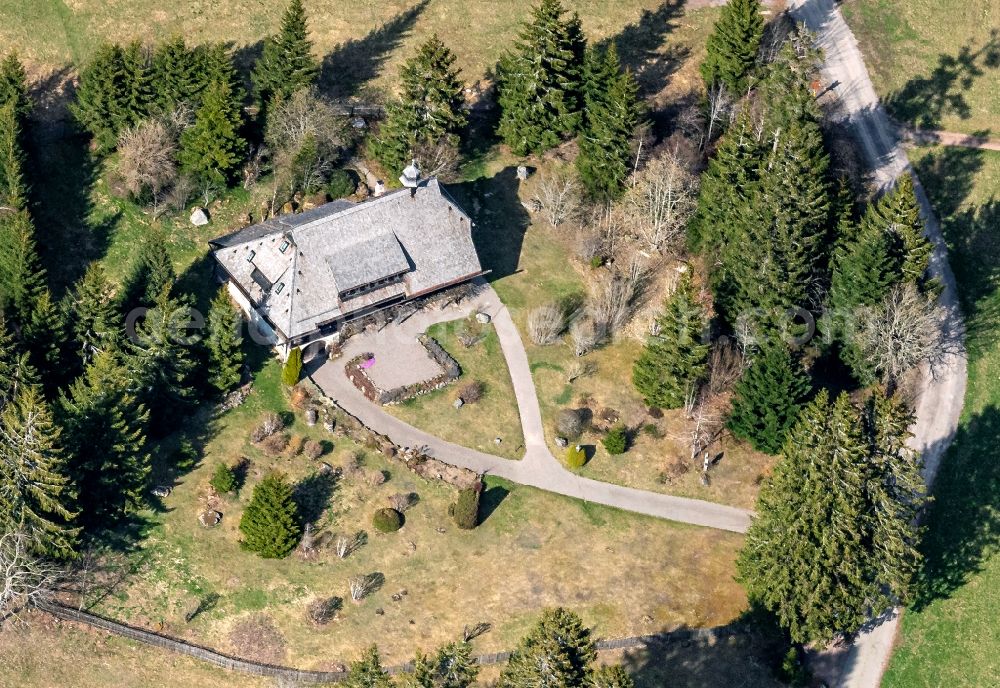 Aerial photograph Grafenhausen - House, facades and streets of the film scene Serie Schwarzwaldklinik als Wohnhaus Dr. Brinkmann in Grafenhausen in the state Baden-Wuerttemberg, Germany