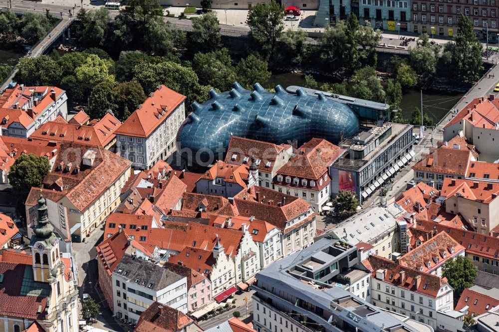 Graz from above - Cultural and artistic center in the Building Kunsthaus in Graz in Steiermark, Austria