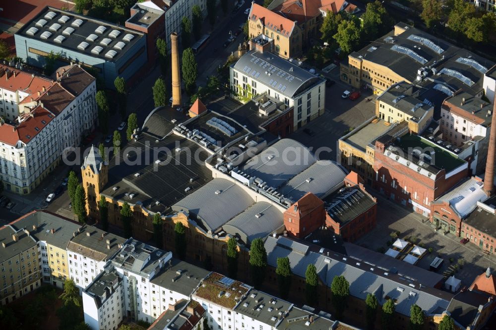 Berlin Prenzlauer Berg from above - Kulturbrauerei Berlin evolved from a brewery to a cultural place. It contains a cinema, theatre, rehearsal rooms, and venues like the so called Kesselhaus or Frannz Klub and much more. It is situated near Schoenhauser Allee