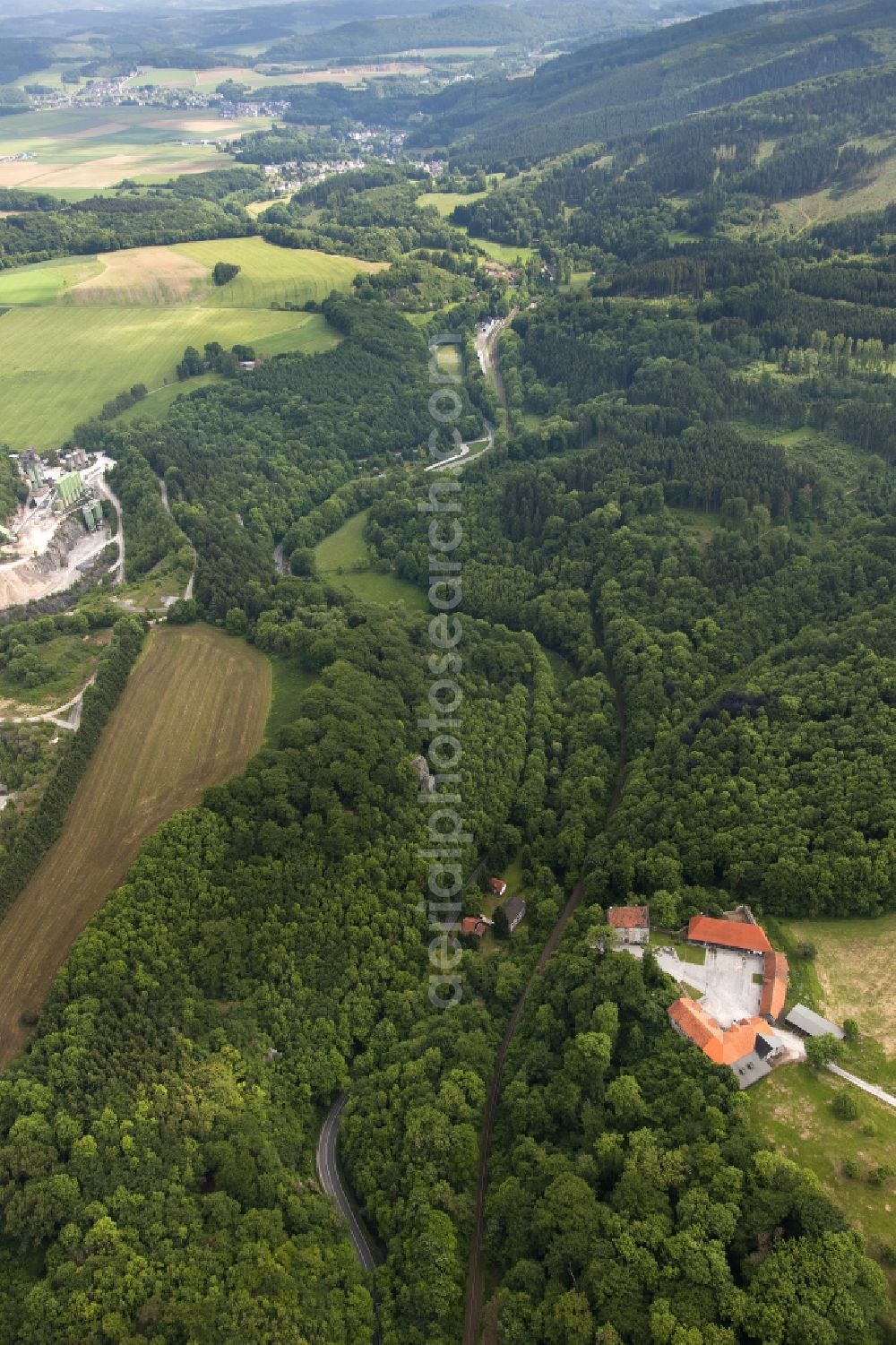 Aerial photograph Balve - 06/02/2012 Balve The entrance to the cave culture / Balver cave in the state of North Rhine-Westphalia. The cave is in the Balver Hönnetal Balve located in karst cave, which is used for cultural events. It is the largest open cave hall in Europe