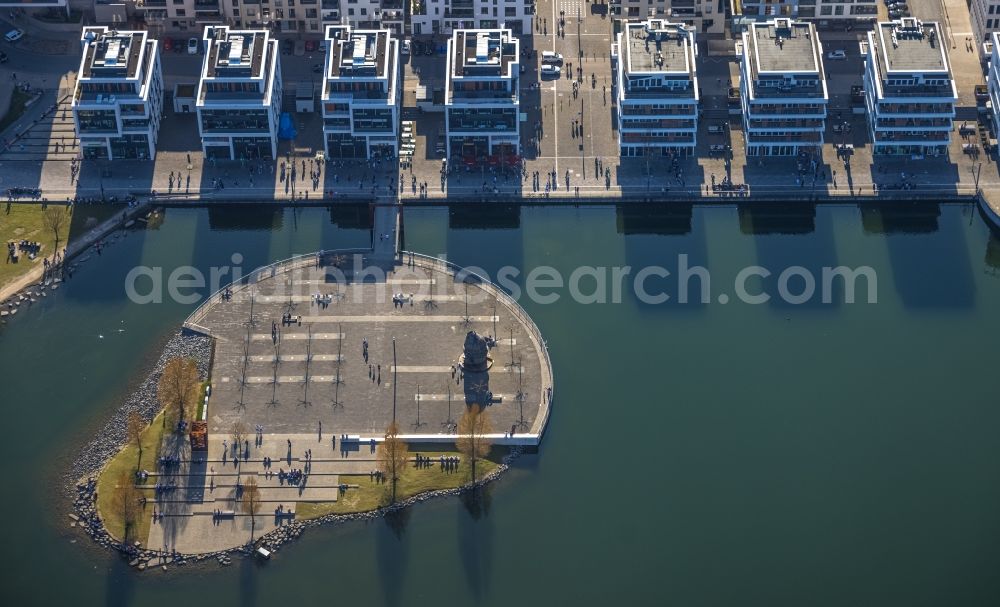 Dortmund from the bird's eye view: Lake Island on the Plateau on Phoenix See in the district Hoerde in Dortmund at Ruhrgebiet in the state North Rhine-Westphalia, Germany