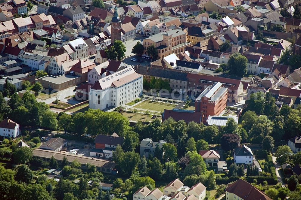 Luckau from the bird's eye view: Culture Church and former prison in the center of Luckau in Brandenburg