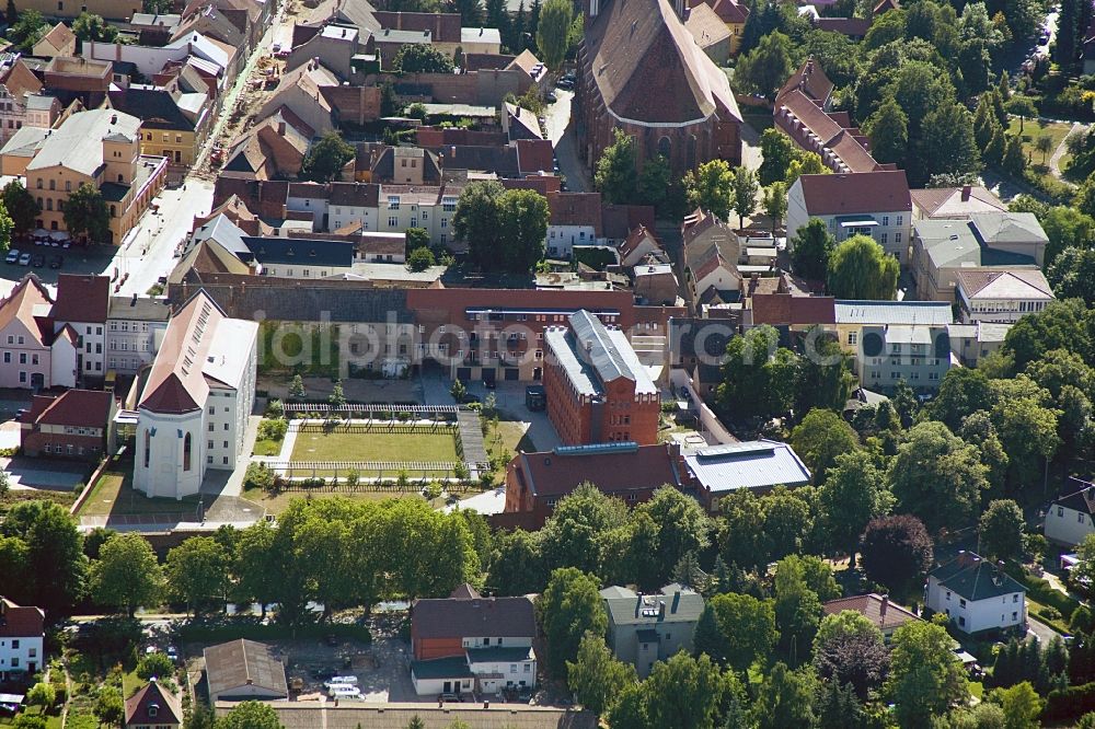 Aerial image Luckau - Culture Church and former prison in the center of Luckau in Brandenburg