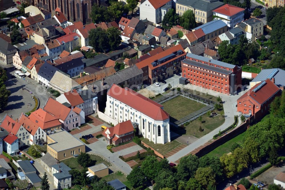 Aerial image Luckau - Culture Church and former prison in the center of Luckau in Brandenburg