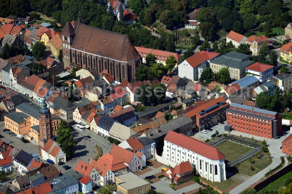 Aerial photograph Luckau - Culture Church and former prison in the center of Luckau in Brandenburg