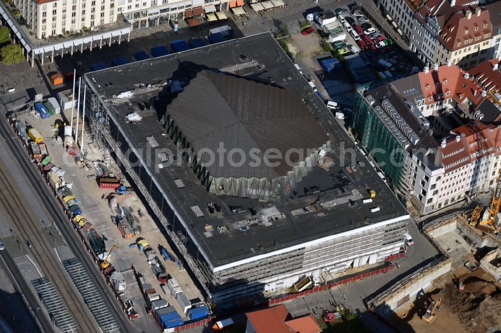 Dresden from above - View of the Palace of Culture in Dresden in the state Saxony