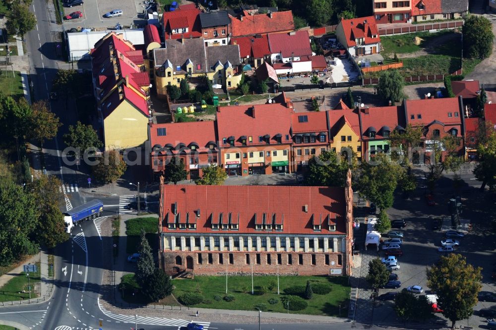 Chojna from the bird's eye view: Cultural Center and Old Town Hall in Chojna in Poland