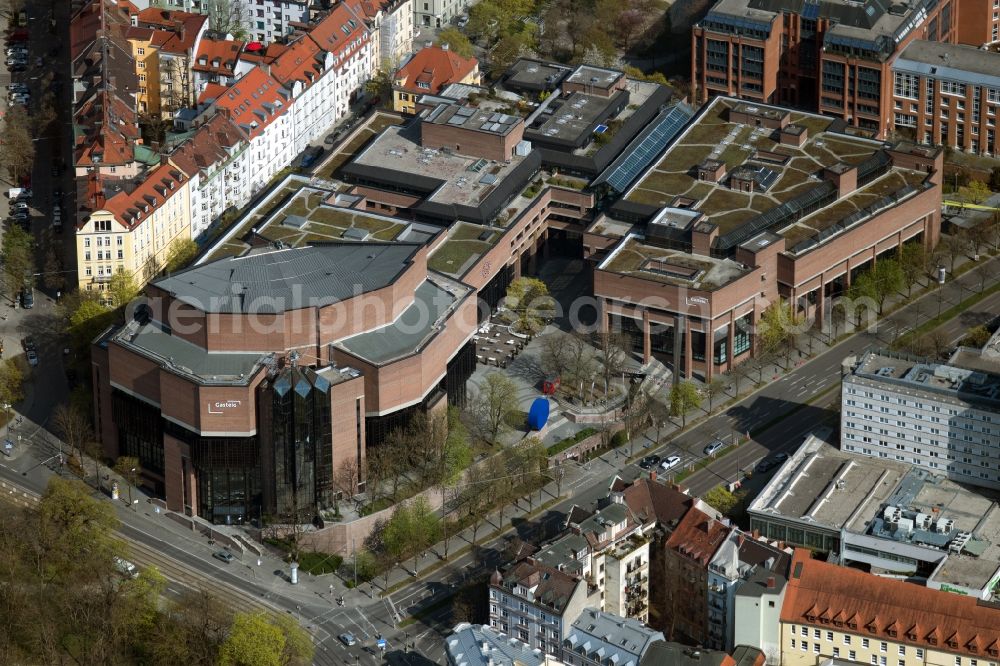 München from above - Building of the cultural center Gasteig on the street Am Gasteig in the district of Au-Haidhausen in Munich in the state Bavaria, Germany