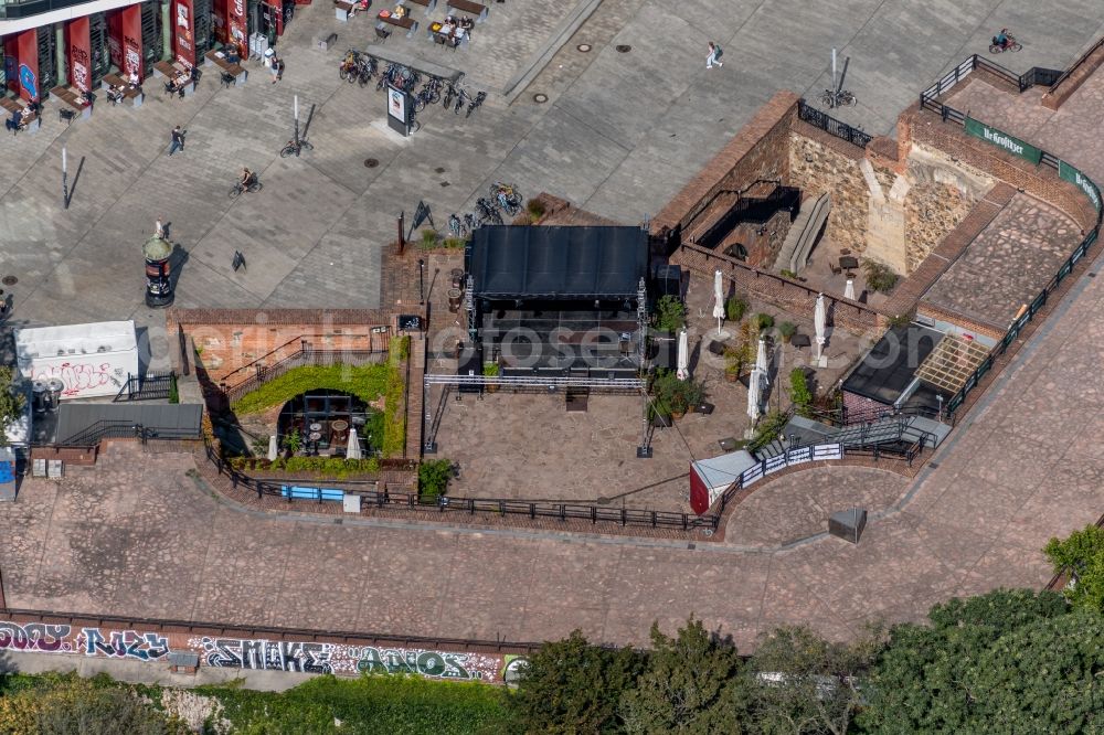 Leipzig from above - Cultural center Moritzbastei on Kurt-Masur-Platz in the district Zentrum in Leipzig in the state Saxony, Germany