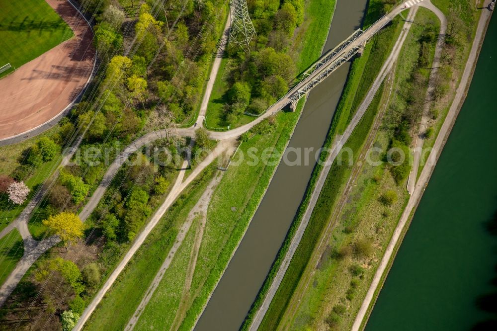 Essen from above - Outdoor art- installation Carbon Obelisk on Emscherinsel in Essen in the state North Rhine-Westphalia