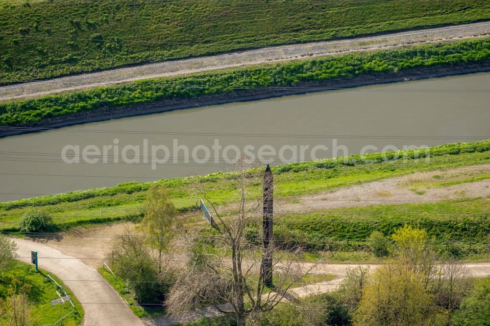 Essen from the bird's eye view: Outdoor art- installation Carbon Obelisk on Emscherinsel in Essen in the state North Rhine-Westphalia