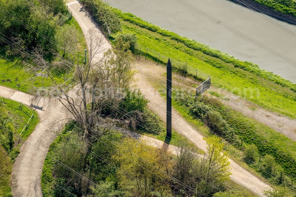 Aerial image Essen - Outdoor art- installation Carbon Obelisk on Emscherinsel in Essen in the state North Rhine-Westphalia