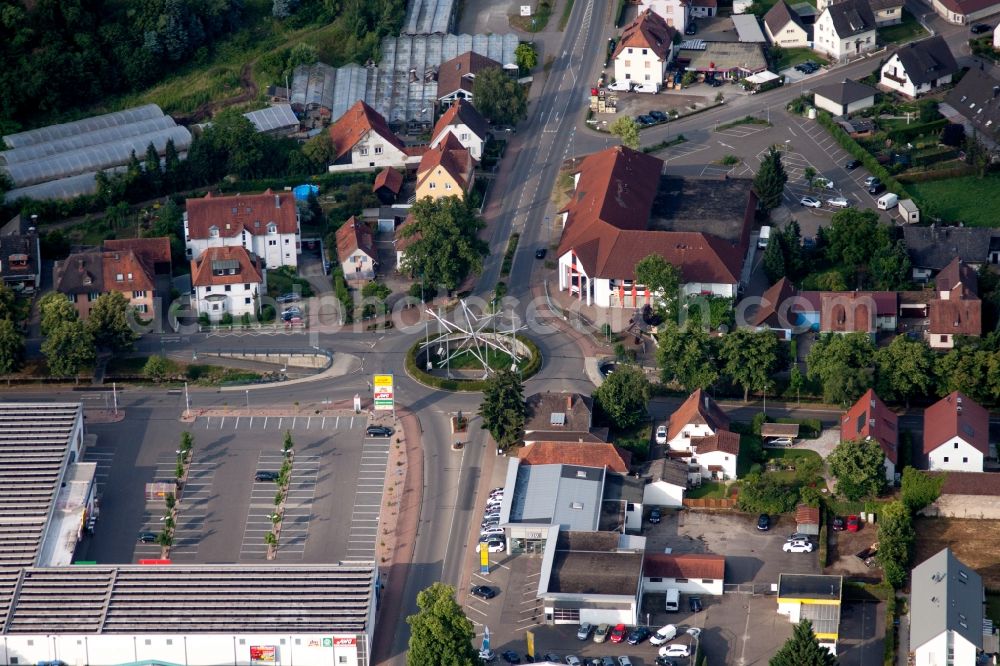 Heitersheim from the bird's eye view: Outdoor art- installation on round about Eisenbahnstr. / B3 in Heitersheim in the state Baden-Wuerttemberg, Germany