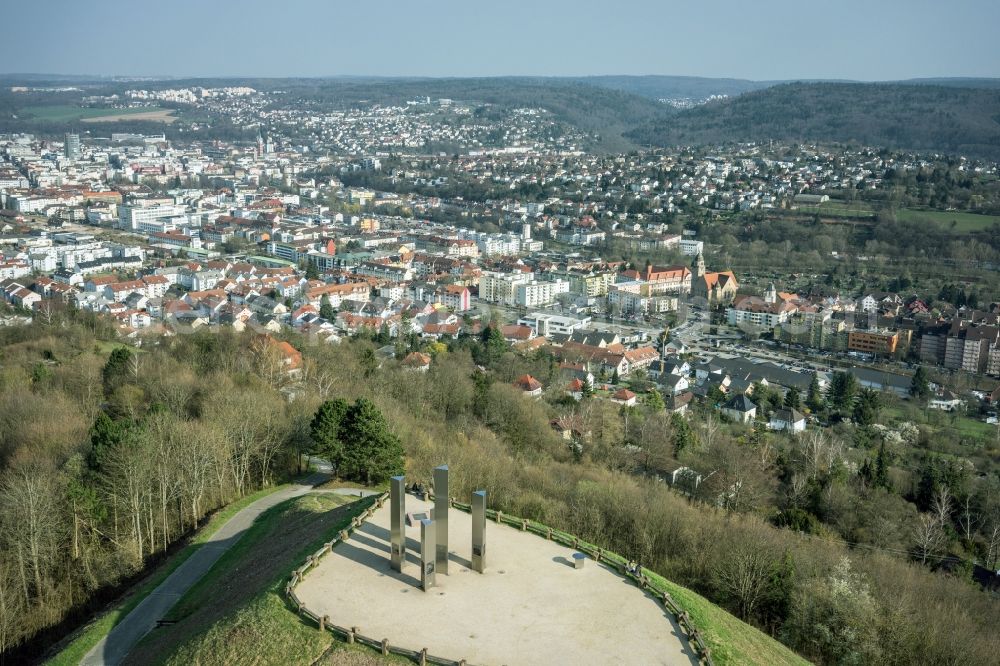 Pforzheim from above - Outdoor art- installation Monte Scherbelino on Wallberg in Pforzheim in the state Baden-Wuerttemberg