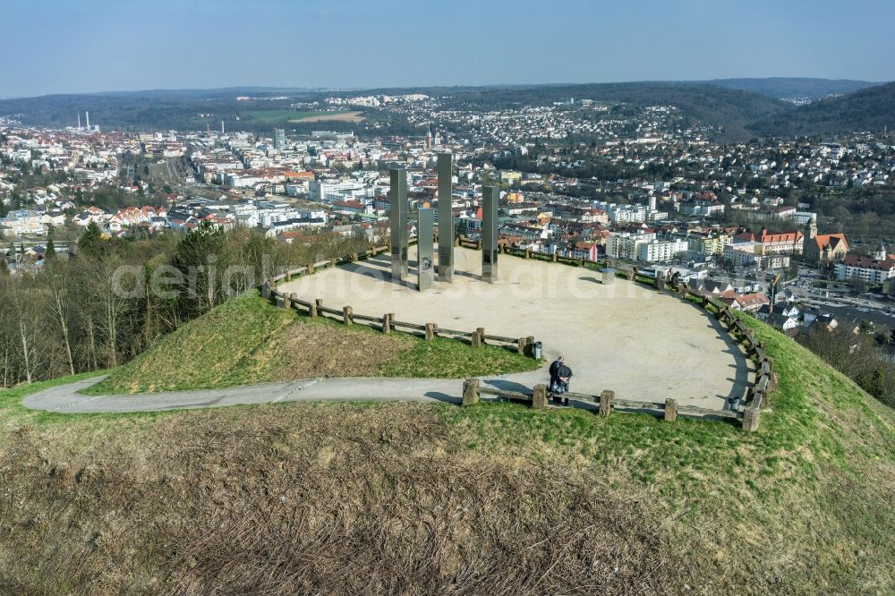 Pforzheim from above - Outdoor art- installation Monte Scherbelino on Wallberg in Pforzheim in the state Baden-Wuerttemberg