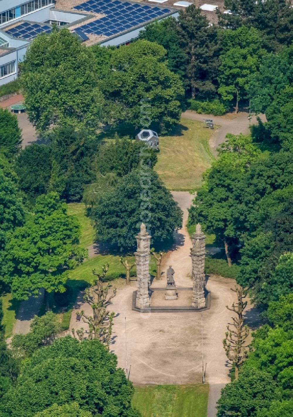 Aerial photograph Hagen - Outdoor art- installation in Park on Osthofstrasse in the district Boele in Hagen in the state North Rhine-Westphalia, Germany