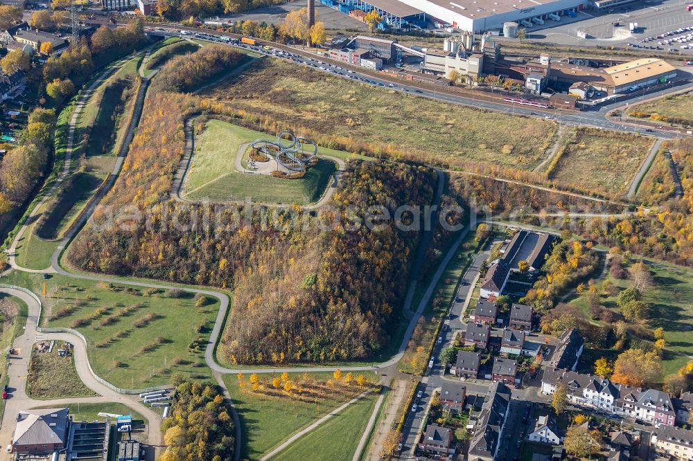 Duisburg from the bird's eye view: Outdoor art- installation Tiger & Turtle in Duisburg in the state North Rhine-Westphalia