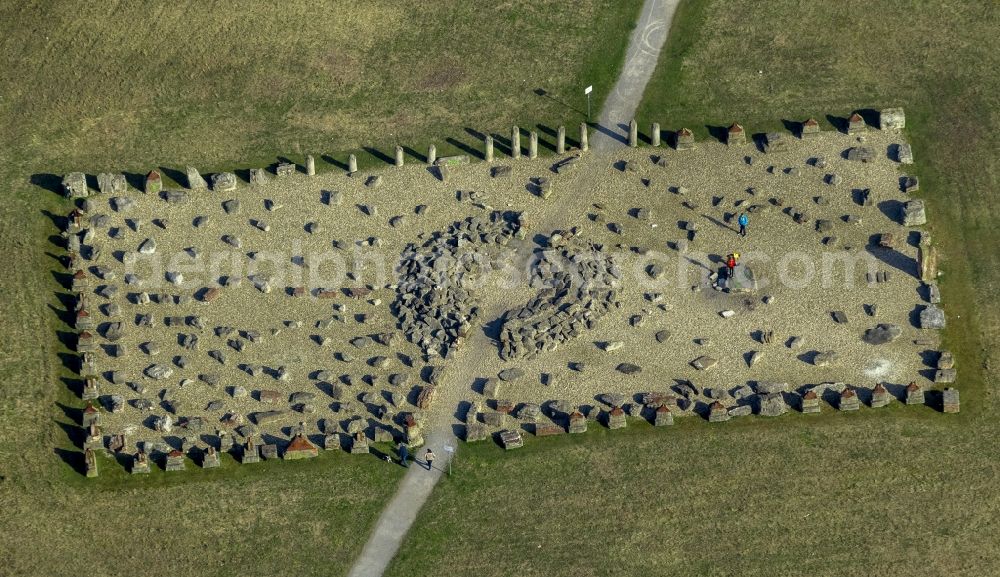 Herne from above - Art and landscape installation debris field of Hermann Prigann north of Mont-Cenis Academy in Herne in the state of North Rhine-Westphalia