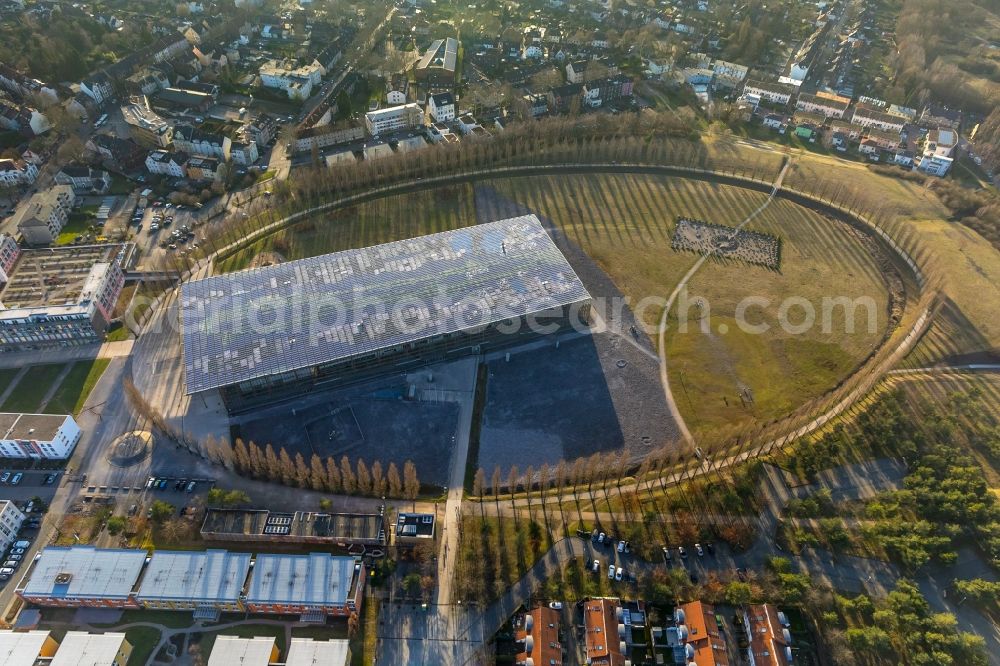 Aerial photograph Herne - Art and landscape installation debris field of Hermann Prigann north of Mont-Cenis Academy in Herne in the state of North Rhine-Westphalia