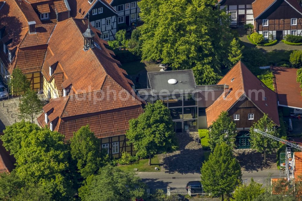 Aerial image Rietberg - The Kunsthaus in Rietberg on the Emsstraße next to the building of the old Progymnasium in the state North Rhine-Westphalia. In the half-timbered house is the museum Wilfried Koch which is about the live and the work of Wilfried Koch