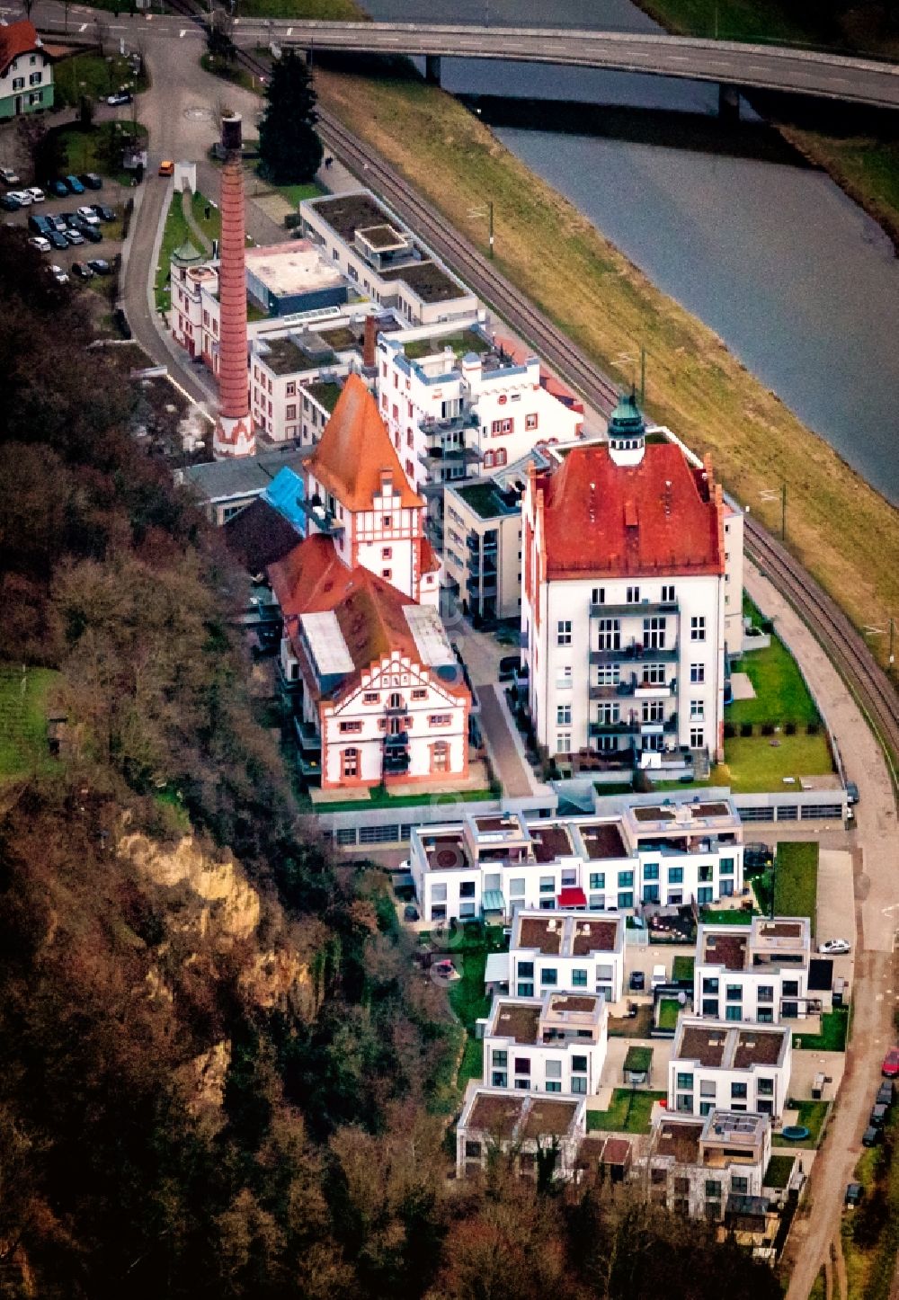 Riegel am Kaiserstuhl from above - Kunstmuseum Messmer Foundation at the banks of the river Elz in Riegel am Kaiserstuhl in the state Baden-Wurttemberg