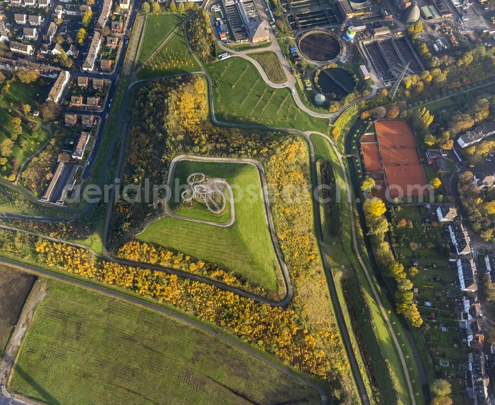 Duisburg from the bird's eye view: Artwork Tiger and Turtle Magic Mountain in Anger Park in Duisburg in the Ruhr area in North Rhine-Westphalia