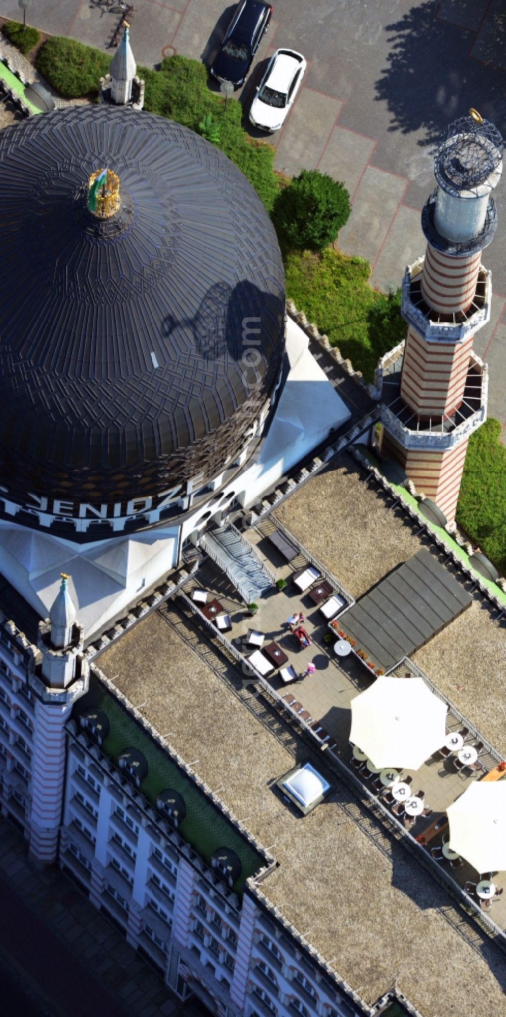 Dresden from the bird's eye view: Office building in the former cigarette factory in Dresden Yenidze