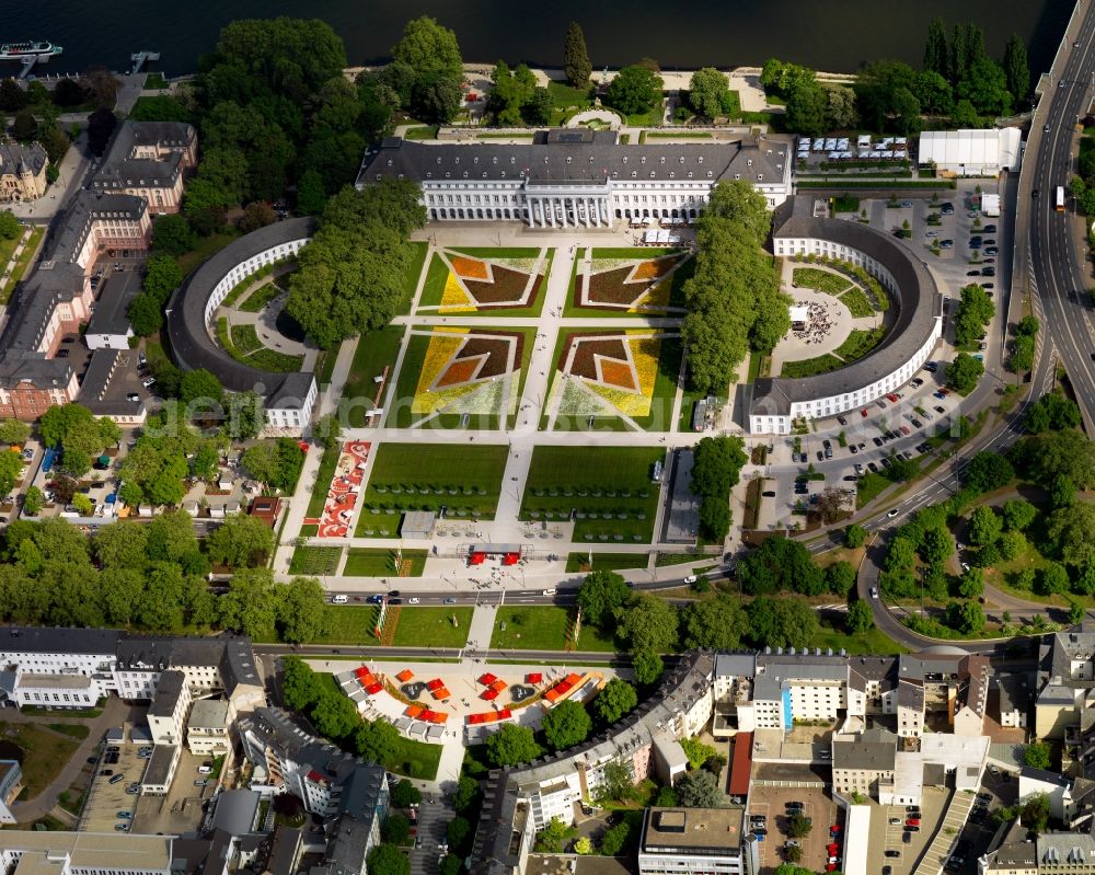 Koblenz from the bird's eye view: View of the Kuerfuerstliches Schloss in Koblenz in Rhineland-Palatinate