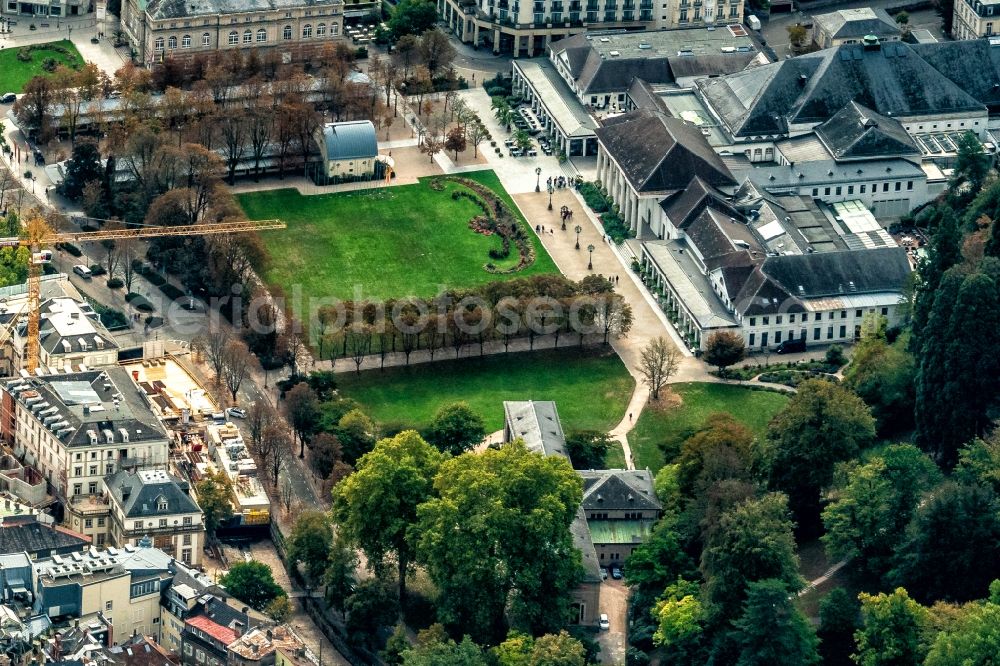 Aerial image Baden-Baden - Building of the Spa and Event house with Kurpark in Baden-Baden in the state Baden-Wurttemberg, Germany