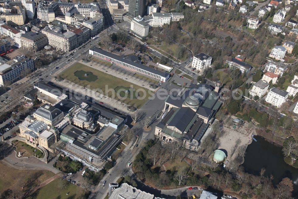 Wiesbaden from above - Kurhaus and theater in Wiesbaden in the state of Hesse