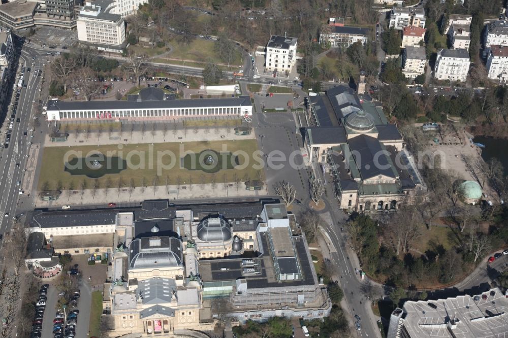 Wiesbaden from above - Kurhaus and theater in Wiesbaden in the state of Hesse