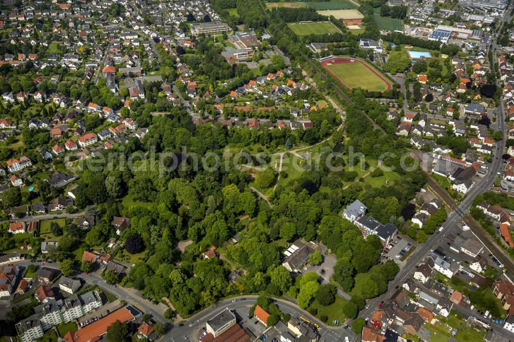 Werl from above - View of the spa garden with the former brine spa in Werl in the Werl-Unnaer Boerde in the state North Rhine-Westphalia