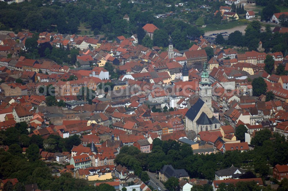 Bad Langensalza from above - Blick auf die Kurstadt Bad Langensalza in Thüringen. Bad Langensalza ist die zweitgrößte Stadt im Unstrut–Hainich–Kreis und liegt an der Salza – einem kleinen Flüsschen, welches in die Unstrut mündet. Kontakt: Stadtverwaltung Bad Langensalza, Marktstraße 1, 99947 Bad Langensalza, Tel. +49(0)3603 85 90, Fax +49(0)3603 85 91 00; Postanschrift: Postfach 1252; 99942 Bad Langensalza; Kontakt Touristinfo: Touristeninformation Bad Langensalza, Bei der Marktkirche 11, 99947 Bad Langensalza, Tel. +49(0)3603 83442 4, Fax +49(0)3603 83442 1, Email: gaesteinfo@thueringen-kur.de