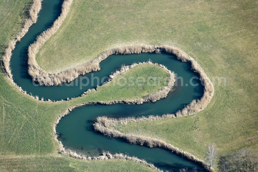 Aerial image Schalkham - Curves and curved course of the river bank of the Great Vils in Schalkham in Bavaria