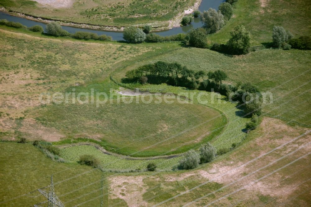 Aerial photograph Hamm - Curves in the course of the river the lip on the lip Meadows near Hamm in North Rhine-Westphalia