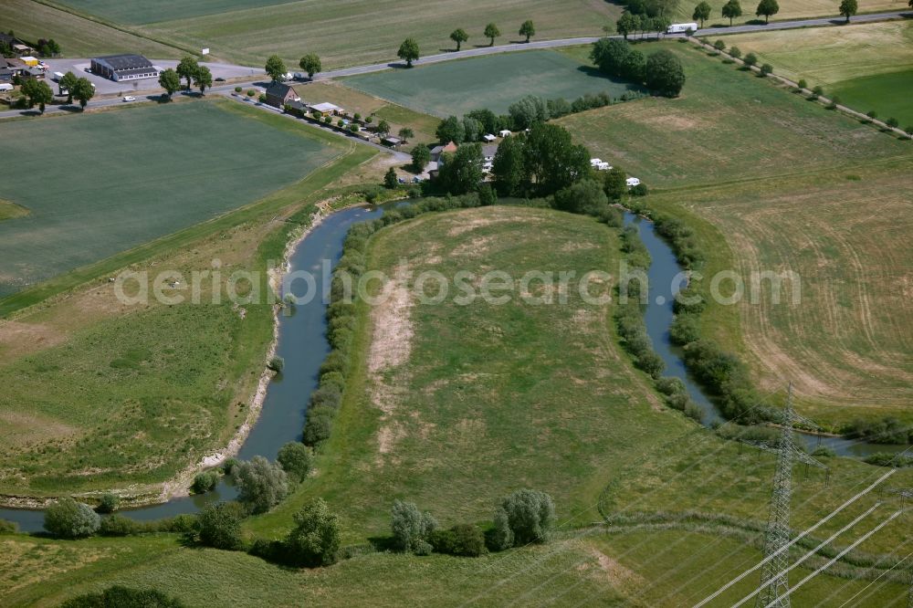 Hamm from above - Curves in the course of the river the lip on the lip Meadows near Hamm in North Rhine-Westphalia