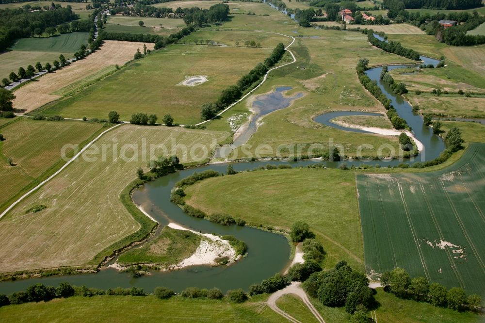 Hamm from above - Curves in the course of the river the lip on the lip Meadows near Hamm in North Rhine-Westphalia