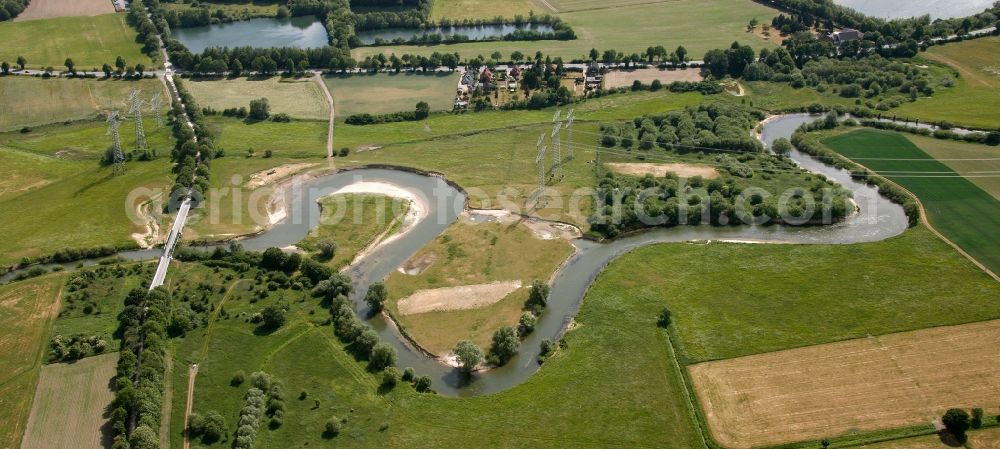 Aerial image Hamm - Curves in the course of the river the lip on the lip Meadows near Hamm in North Rhine-Westphalia