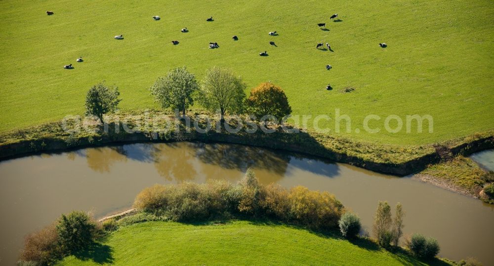 Aerial image Hamm - Curves in the course of the river the lip on the lip Meadows near Hamm in North Rhine-Westphalia