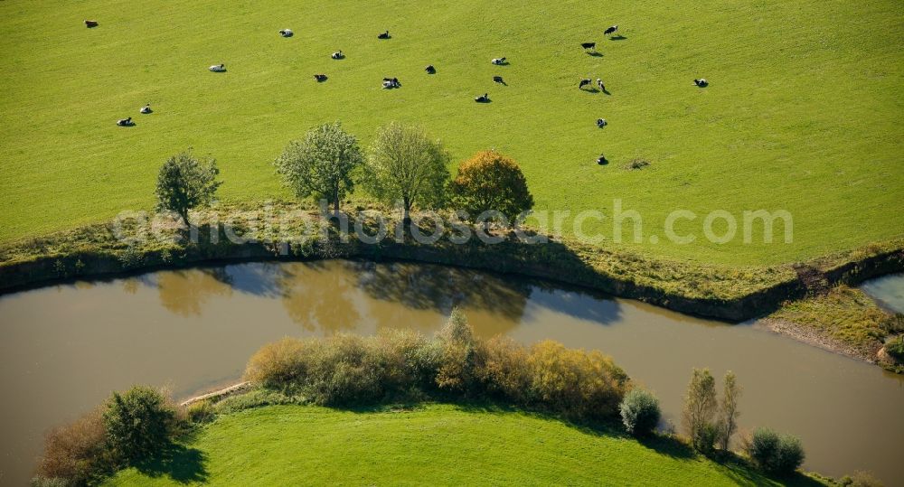 Aerial photograph Hamm - Curves in the course of the river the lip on the lip Meadows near Hamm in North Rhine-Westphalia