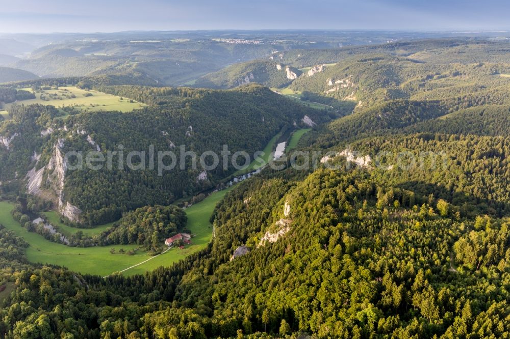 Aerial image Buchheim - Curved loop of the riparian zones on the course of the river Danube in Buchheim in the state Baden-Wuerttemberg, Germany