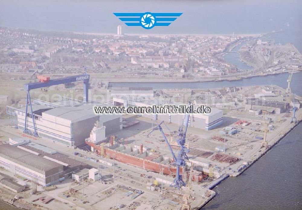 Rostock /Mecklenburg-Vorpommern from the bird's eye view: KVAERNER - Werft in Rostock.