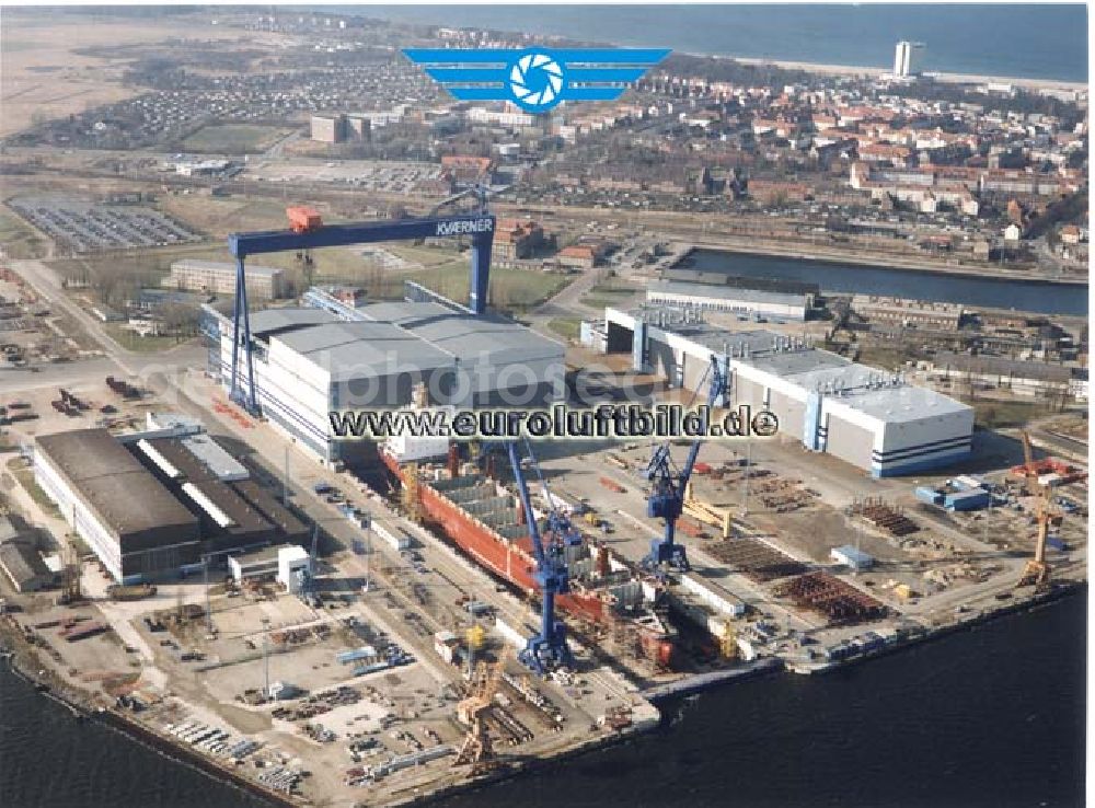 Aerial photograph Rostock /Mecklenburg-Vorpommern - KVAERNER - Werft in Rostock.