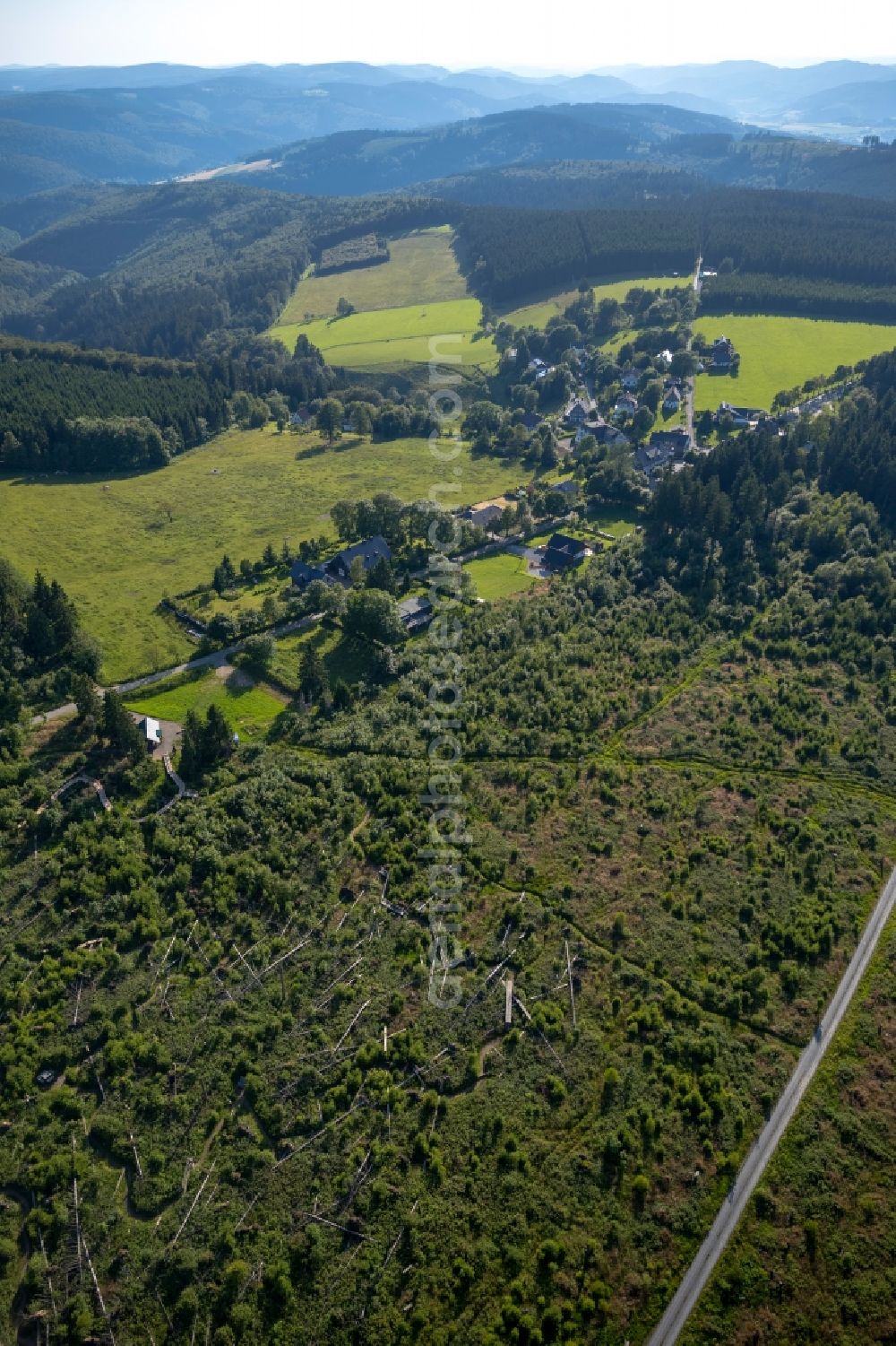 Aerial image Schmallenberg OT Schanze - View of the Kyrill path in Schmallenberg in the state North Rhine-Westphalia